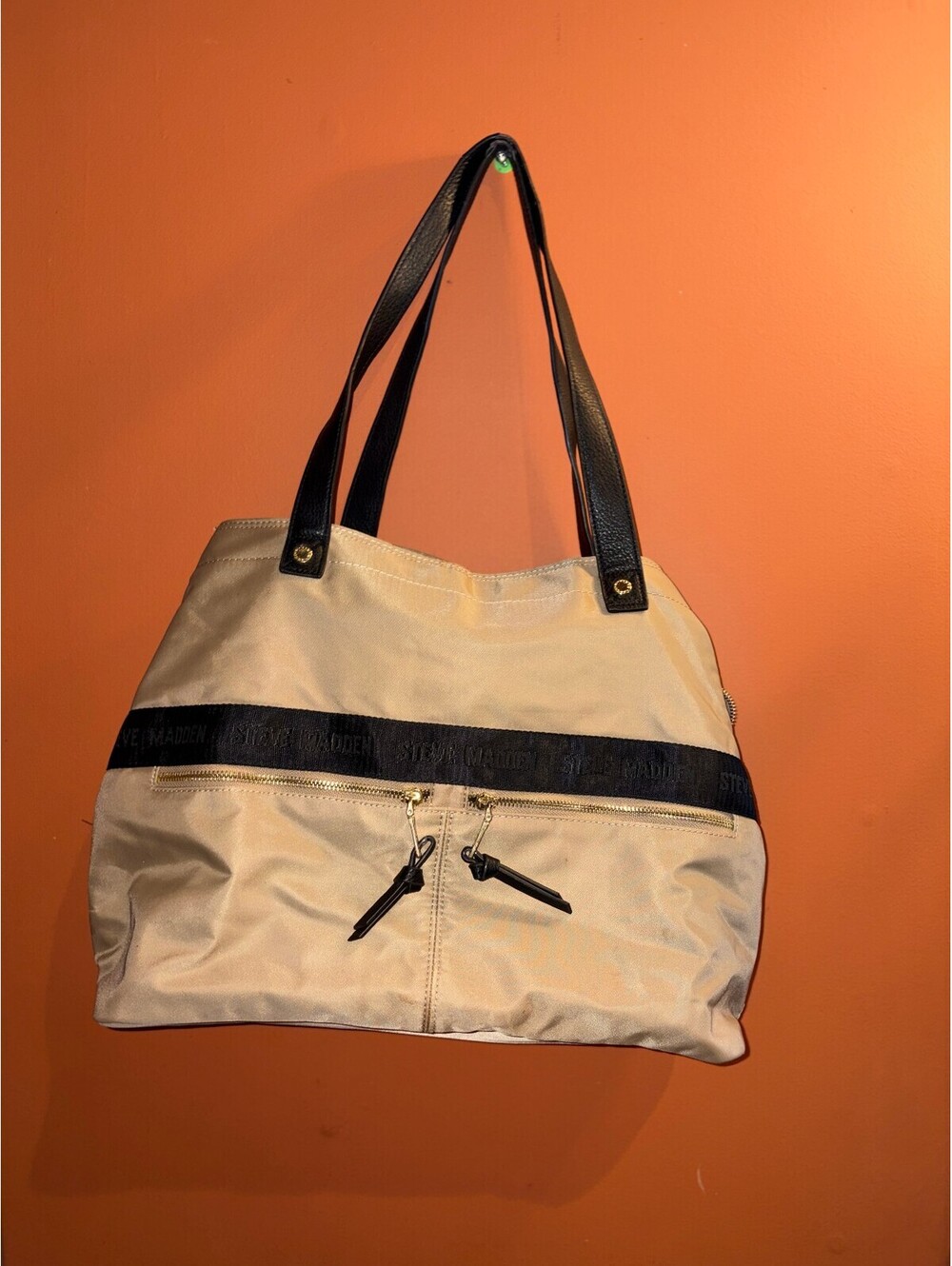 Steve Madden Beige Nylon Large Travel Weekender Shoulder Tote Bag